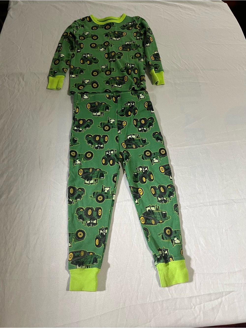 John Deere Green Tractor Pajama Set with Lime Trim Boys Size 3T